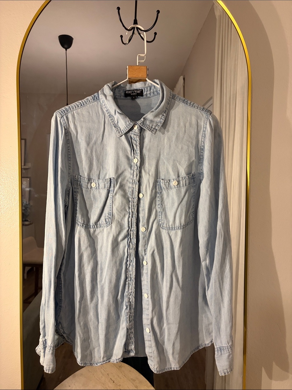 Velvet Heart Light Blue Denim Casual Button-Down Shirt